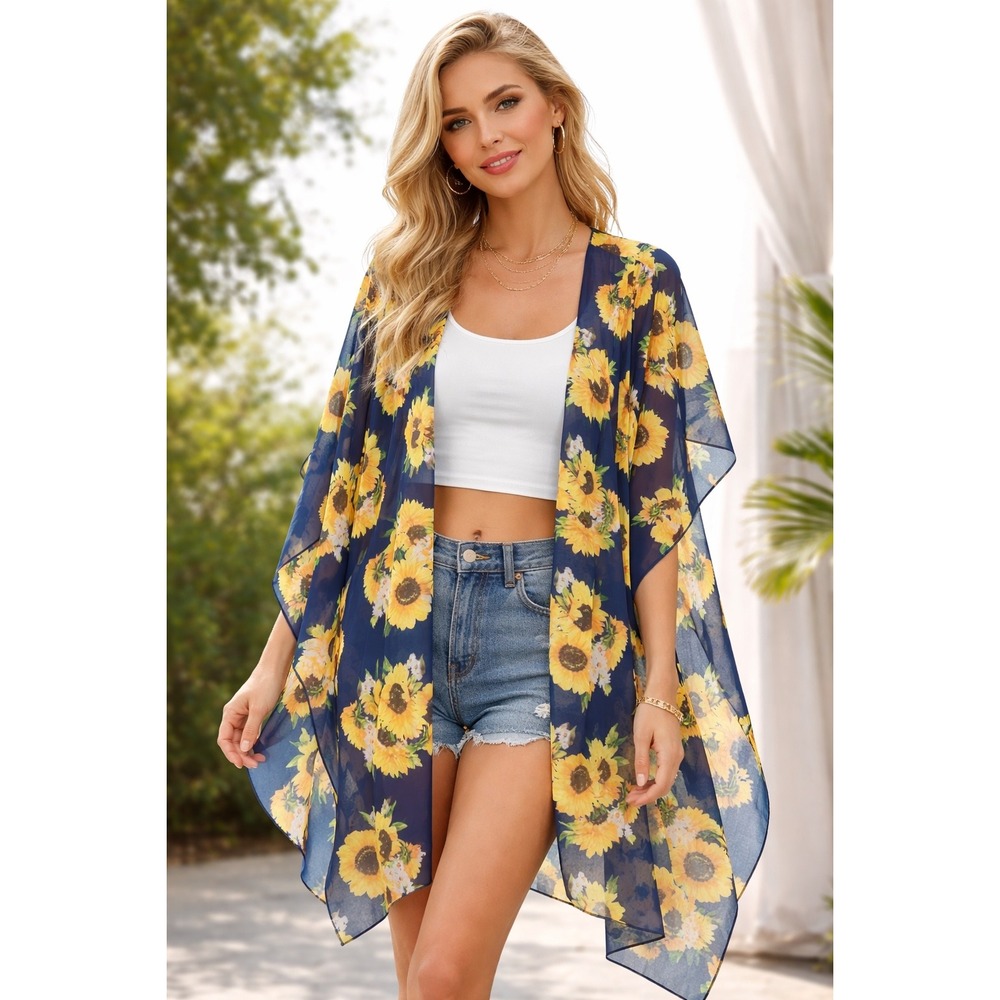 Navy Sunflower Sheer Kimono